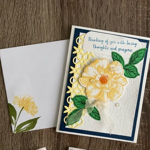 5 pack Hand Crafted Detailed Yellow Rose Get Well cards blank inside envelopes